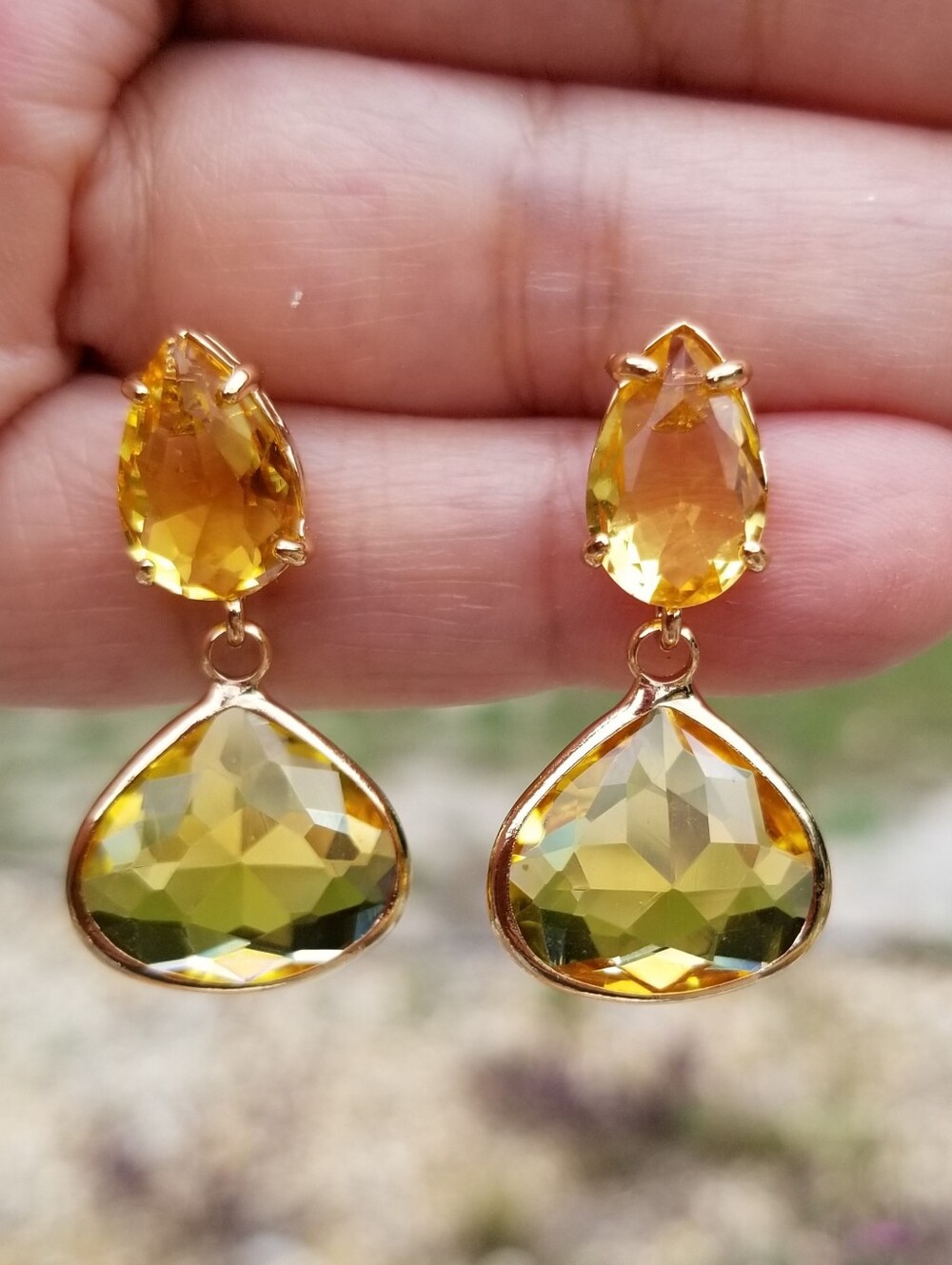 14k Gold Citrine Stud Dangle Earrings, Yellow Citrine Studs, Citrine Jewelry